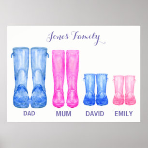 Poster Wellies da aguarela minhas botas de borracha de