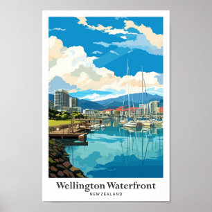 Poster Wellington Waterfront Nova Zelândia Viagem Vintage