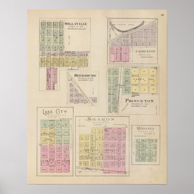 Poster Wellsville, Emmerson, Reedsburg, Princeton, Kansas (Frente)