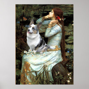 Poster Welsh Corgi (azul) - Ophelia Seated
