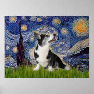Poster Welsh Corgi Bi Black Starry Night