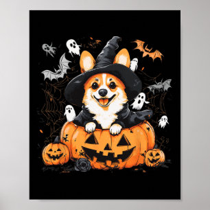 Poster Welsh Corgi Dog Pumpkin Halloween Ação de Graças