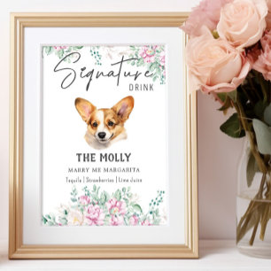 Poster Welsh Corgi Puppy Casamento Signature Drink Sinal