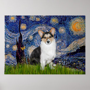Pôster Welsh Corgi Tri Color - Noite Estrelada