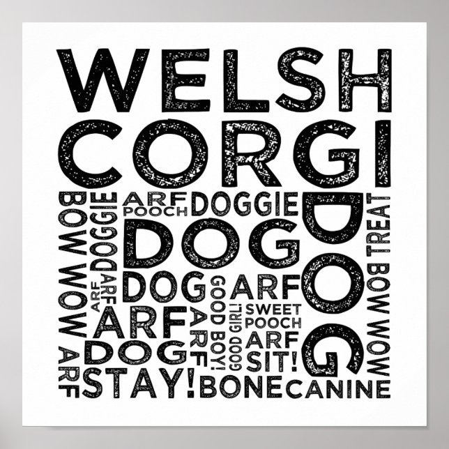 Pôster Welsh Corgi Typografia (Frente)