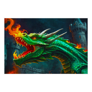 Pôster Welsh Dragon Oferece Aquecimento para o Castelo In