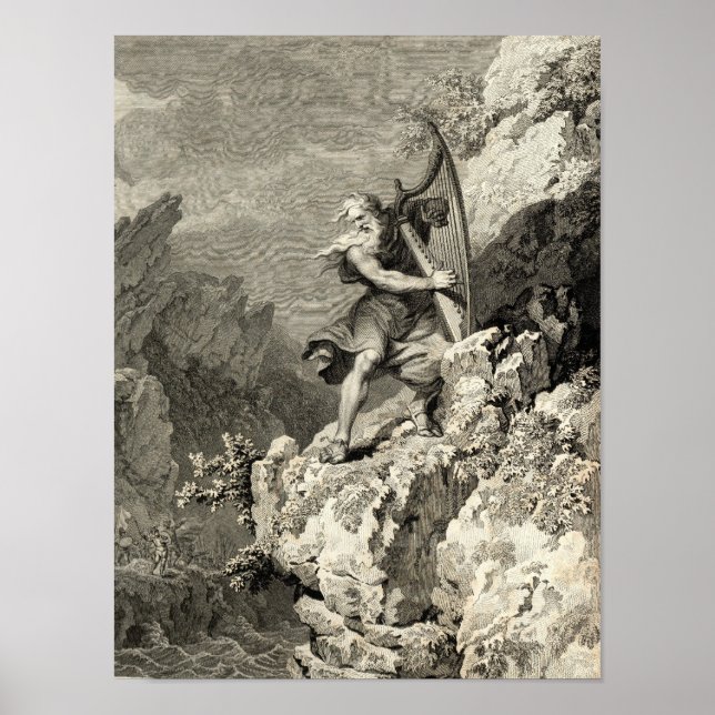 Pôster Welsh Druid Tocando a Harp (Frente)