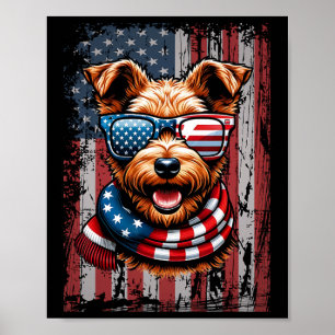 Poster Welsh Terrier Dog Sobrevoa A Bandeira Dos Eua 4 De