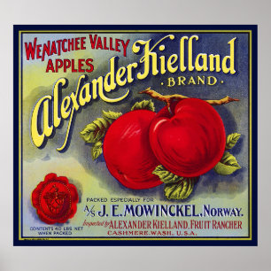 POSTER WENATCHEE VALLEY APPLES RÓTULO DA FRUTA 1910