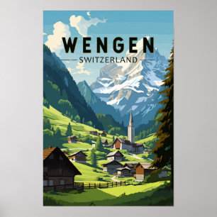 Poster Wengen Suiça Art Vintage