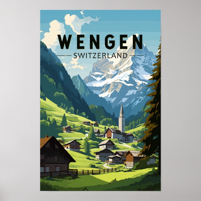 Poster Wengen Suíça Viagem Arte Vintage (Frente)