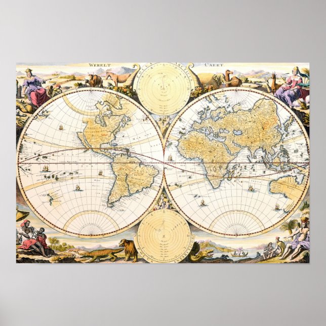 Poster Werelt Caert, engraved by Daniel Stoopendaal (Frente)