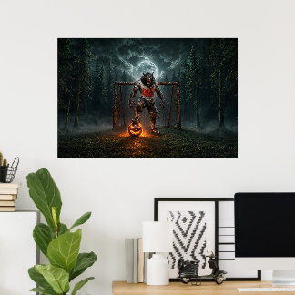 Poster Werewolf Soccer Player Halloween Horror Art