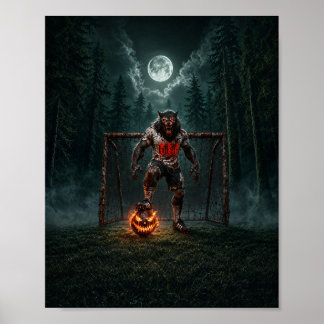 Poster Werewolf Soccer Player Halloween Horror Art