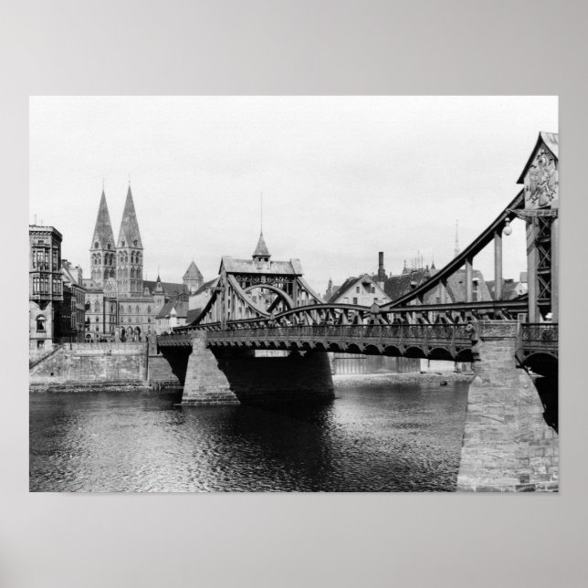 Pôster Weser Bridge, Bremen, c.1910 (Frente)
