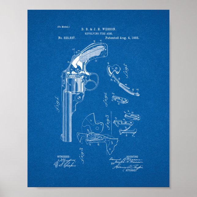 Pôster Wesson Revolving Fire Arm Patent - Blueprint (Frente)