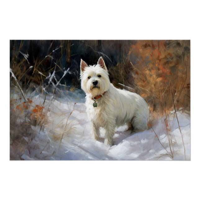 Pôster West Highland White Terrier Deixe-o nevar no Natal (Frente)