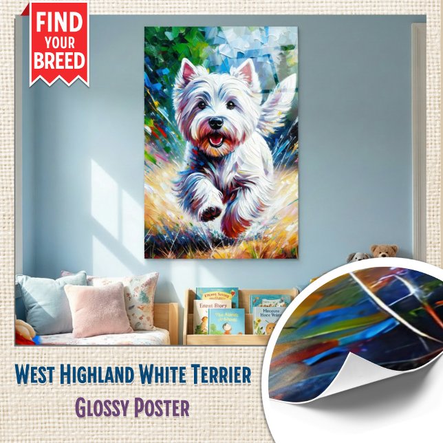 Pôster West Highland White Terrier "Westie" Dog Portrait (Vibrant Westie Acrylic Art Glossy Poster)
