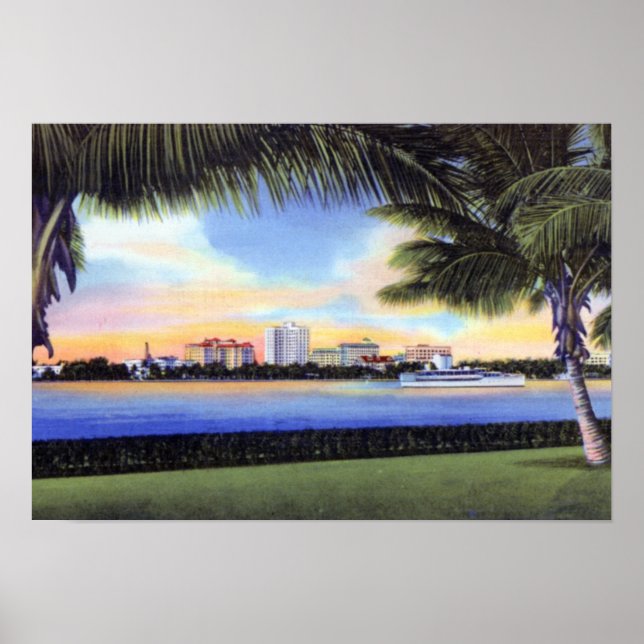 Pôster West Palm Beach Florida Skyline no Sunset (Frente)