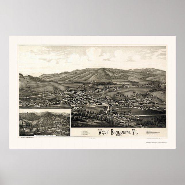 Pôster West Randolph, VT Panorâmica Map - 1886 (Frente)