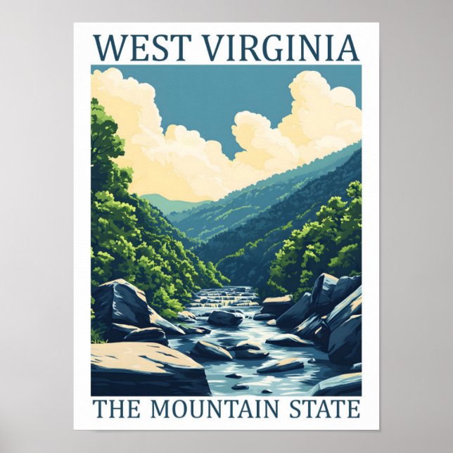 Poster West Virginia, Estado das Montanhas, Viagem Place (Frente)