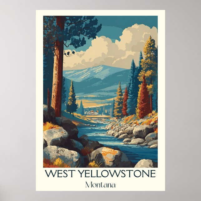 Poster West Yellowstone MT Vintage Winter Art (Frente)