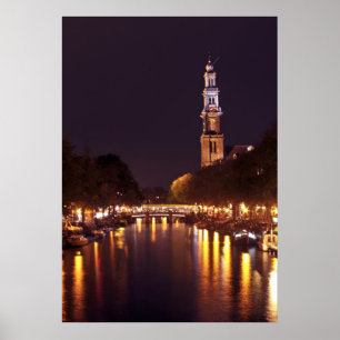 Pôster Westerkerk em a noite em Amsterdão os Países