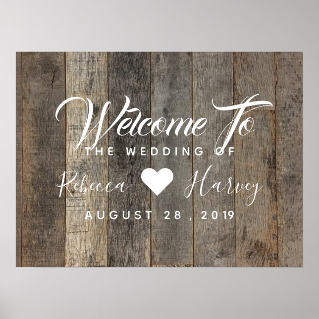 Poster western country grey barnwood wedding welcome (Frente)