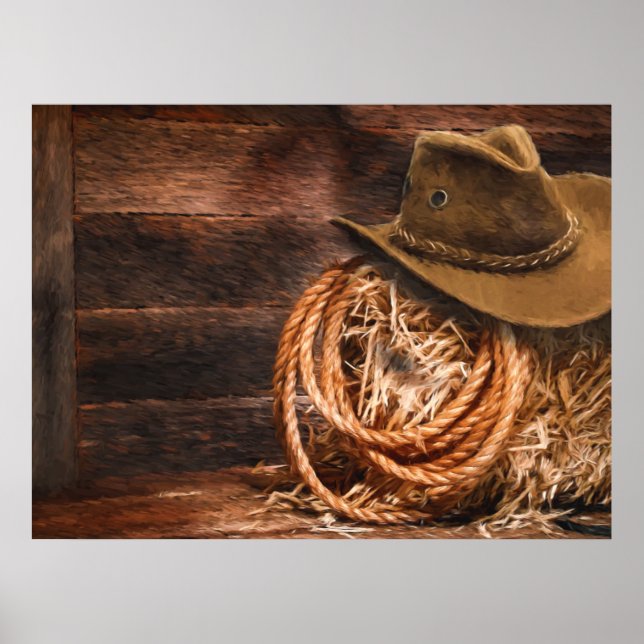 Poster Western Cowboy Hat Barn Hay (Frente)