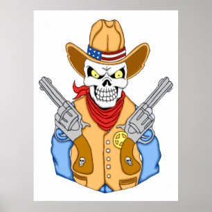 Pôster Western Cowboy Skull