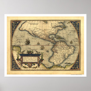 Pôster Western Hemisphere Map By Ortelius 1570