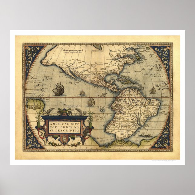 Pôster Western Hemisphere Map By Ortelius 1570 (Frente)