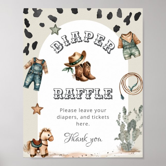 Poster Western Howdy Baby Cowboy Baby Shower Diaper Raffl (Frente)
