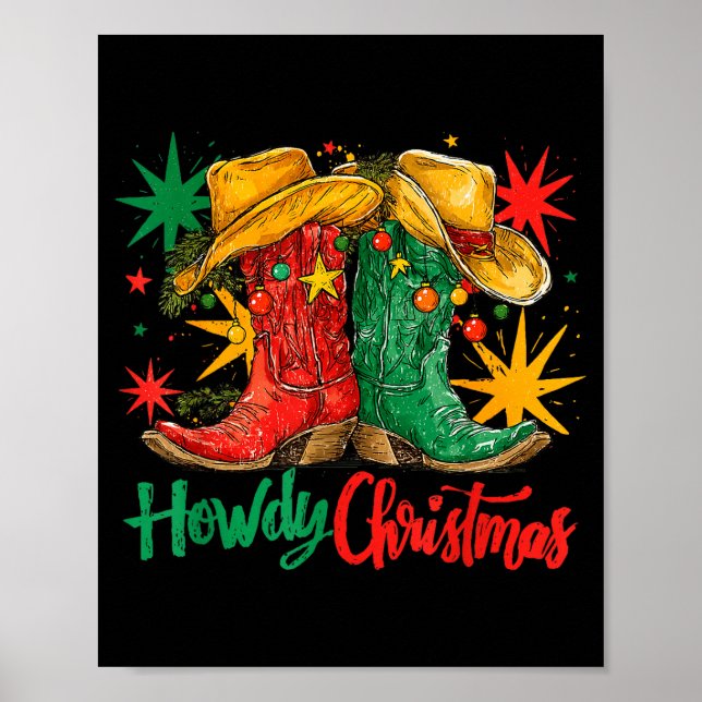 Poster Western Howdy Christmas Cowgirl Boot Hat Christmas (Frente)