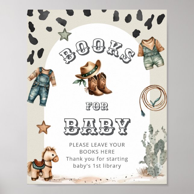 Poster Western Howdy Cowboy Baby Shower Books for Baby (Frente)