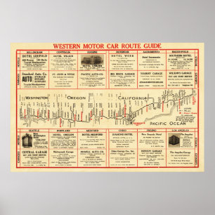 Pôster Western Motor Car Route GuidePanoramic Map