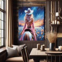 Western Night Cowgirl painted print