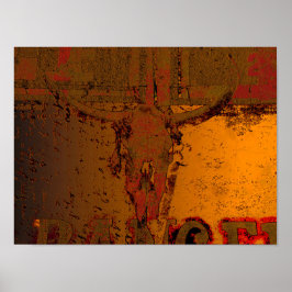 Poster Western Vintage Bull Caveira Rust País Laranja