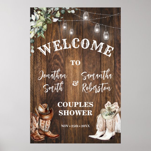 Poster Western Welcome Boots Hat Country Casal Chá (Frente)