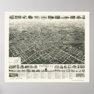 Pôster Westfield, mapa panorâmico de NJ - 1929