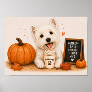 Poster Westie Aconchegante Café de Abóbora e Outono A4