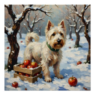Pôster Westie Antigo no Pomar de Natal Invernal Nevado