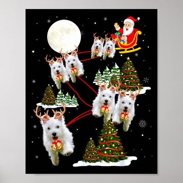 Poster Westie Christmas Tree Westie Santa Hat Lights Xmas (Frente)