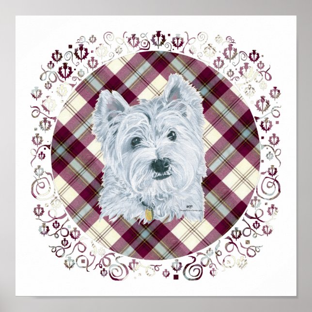 Pôster Westie em Tartan (Frente)
