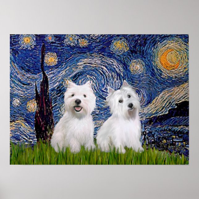 Poster Westies (dois) - Starry Night (Frente)
