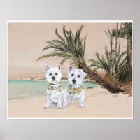 Westies numa praia ensolarada