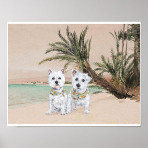 Pôster Westies numa praia ensolarada