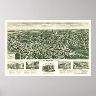 Pôster Westwood, mapa panorâmico de NJ - 1924