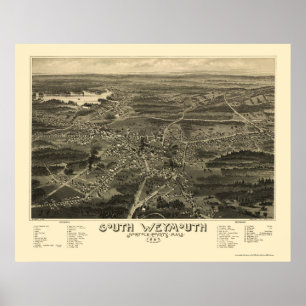 Pôster Weymouth sul, mapa panorâmico das MÃES - 1885