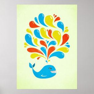 Pôster Whale de Cartoon Feliz com Coloração